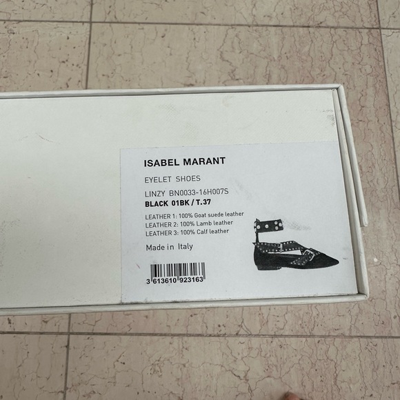 Isabel Marant Black Suede Eyelet Studded Ankle Wrap Linzy Flats - Picture 15 of 16